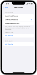 block the websites on the iPhone